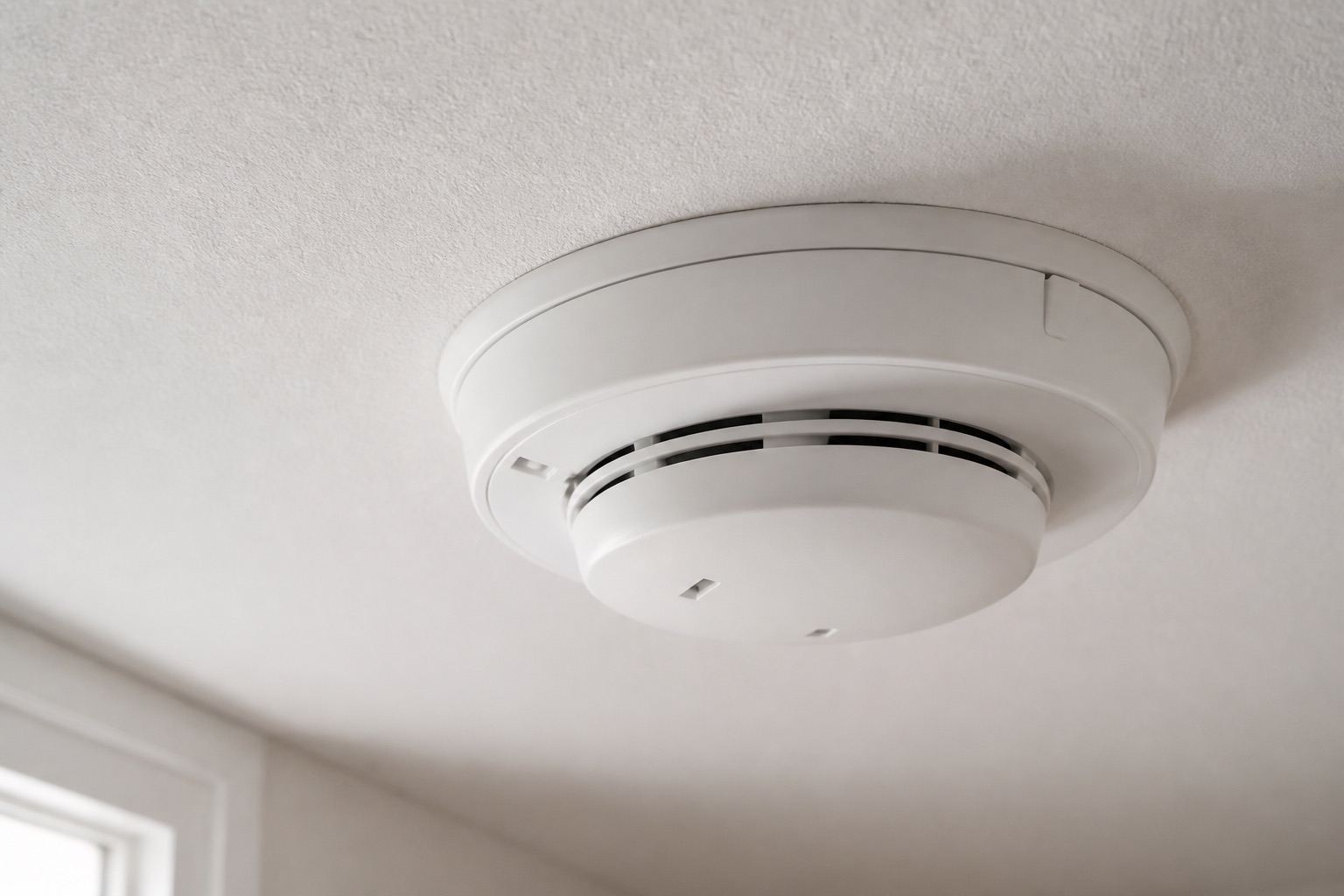 Smoke alarm fitted to a ceiling